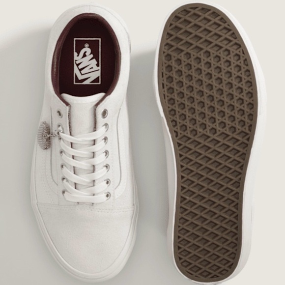 Vans Shoes - Vans Womens “Love is Pain”  Old Skool 
Blanc De Blanc White with heart charm.
